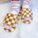Luxe Lounge Checker Cozy Slippers | Open Toe Non-Slip Women's Slippers