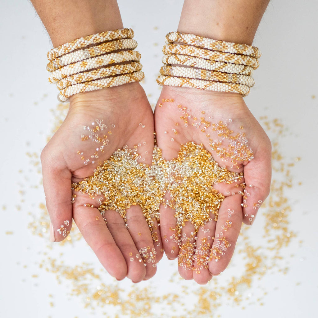 Cairo Roll-On® Bracelet | Fair Trade Gold Glass Bead Bracelet