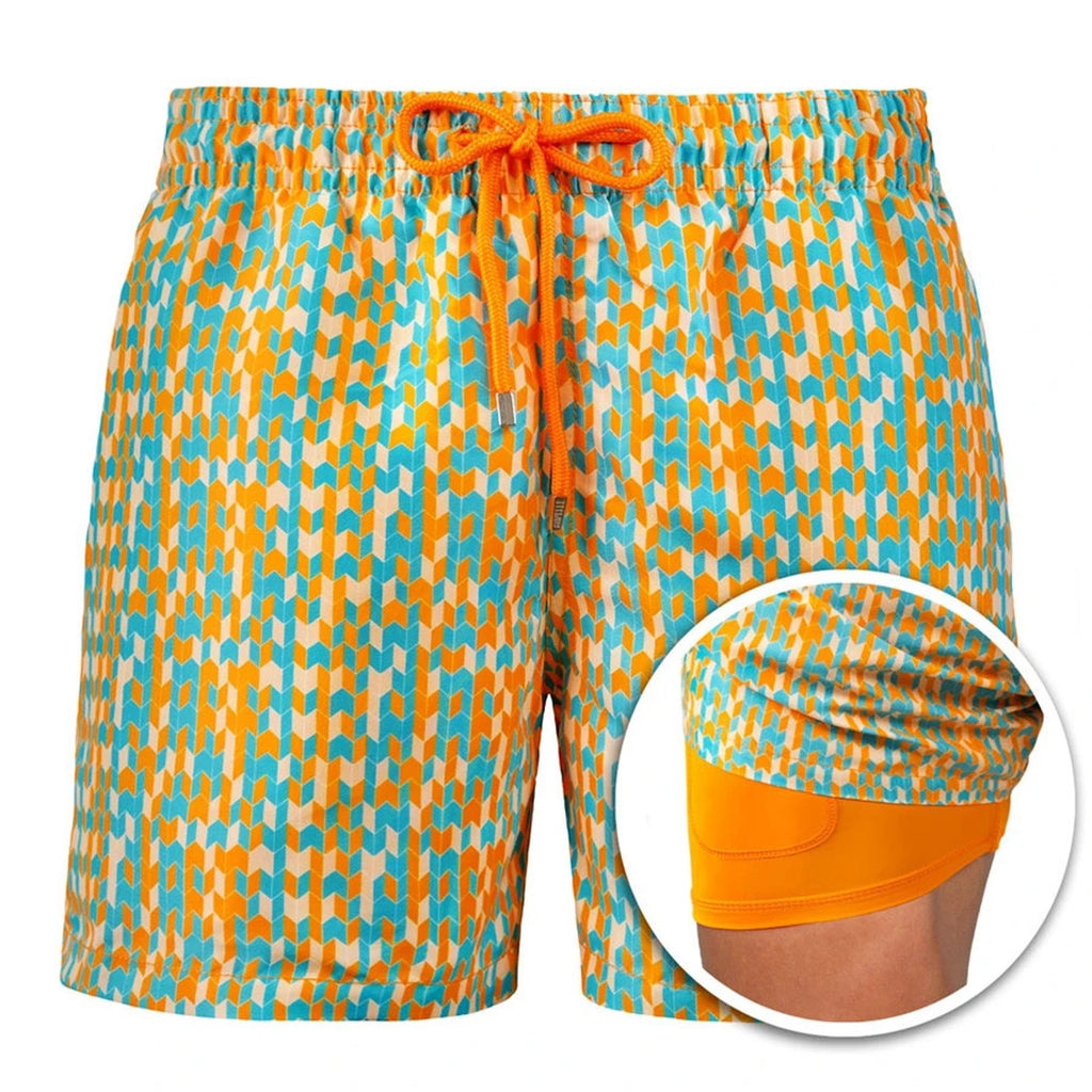 2022 Summer Shorts Men's Beach Pants Sports Pants Printed Double-Layer Shorts Men's Casual Quick-Drying Floral Shorts Men