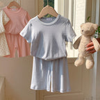 Children's Summer Sleepwear Set, Girls' Lightweight Short Sleeve and Shorts Breathable Cotton Pajamas, Baby Air Conditioning Home Wear