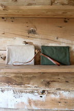 Canvas Clutch & Zippered Pouch | Leather Wrist Strap