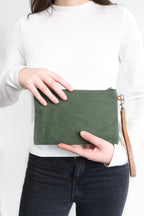 Canvas Clutch & Zippered Pouch | Leather Wrist Strap