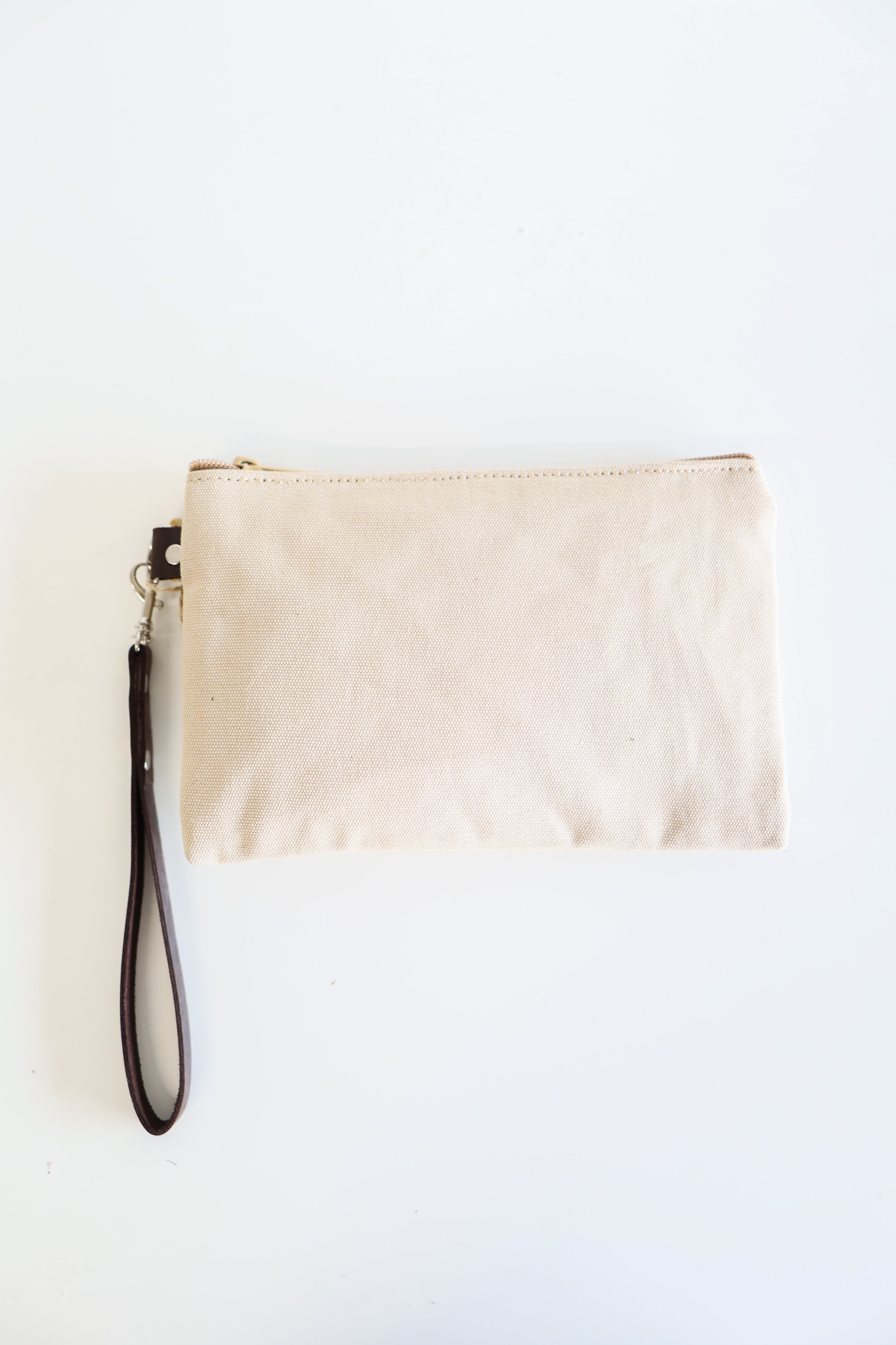 Canvas Clutch & Zippered Pouch | Leather Wrist Strap