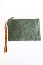 Canvas Clutch & Zippered Pouch | Leather Wrist Strap