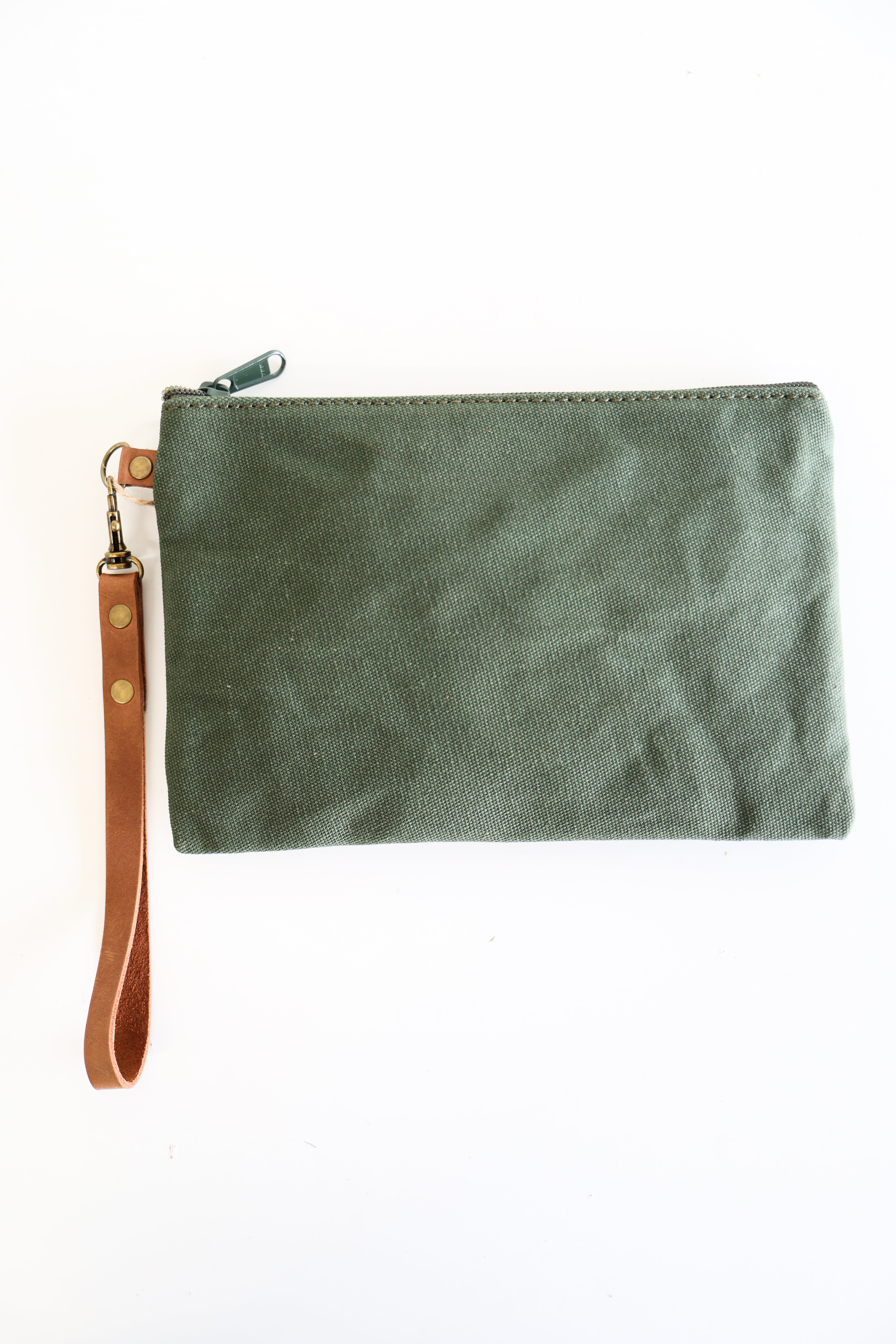 Canvas Clutch & Zippered Pouch | Leather Wrist Strap
