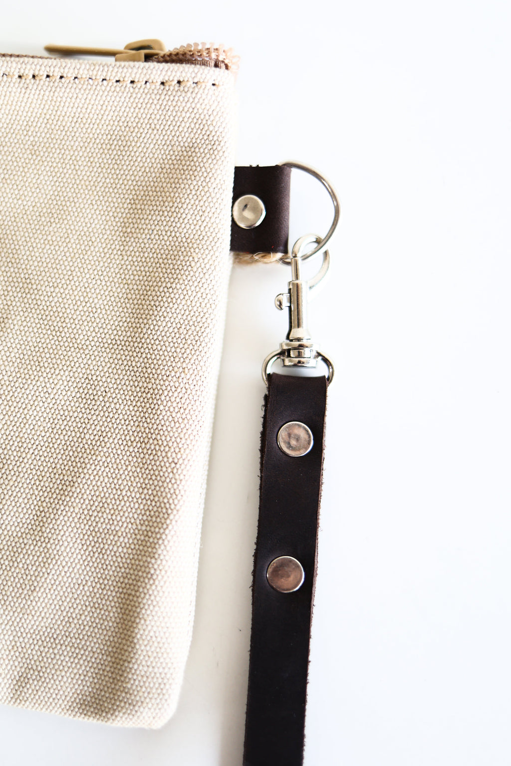 Canvas Clutch & Zippered Pouch | Leather Wrist Strap
