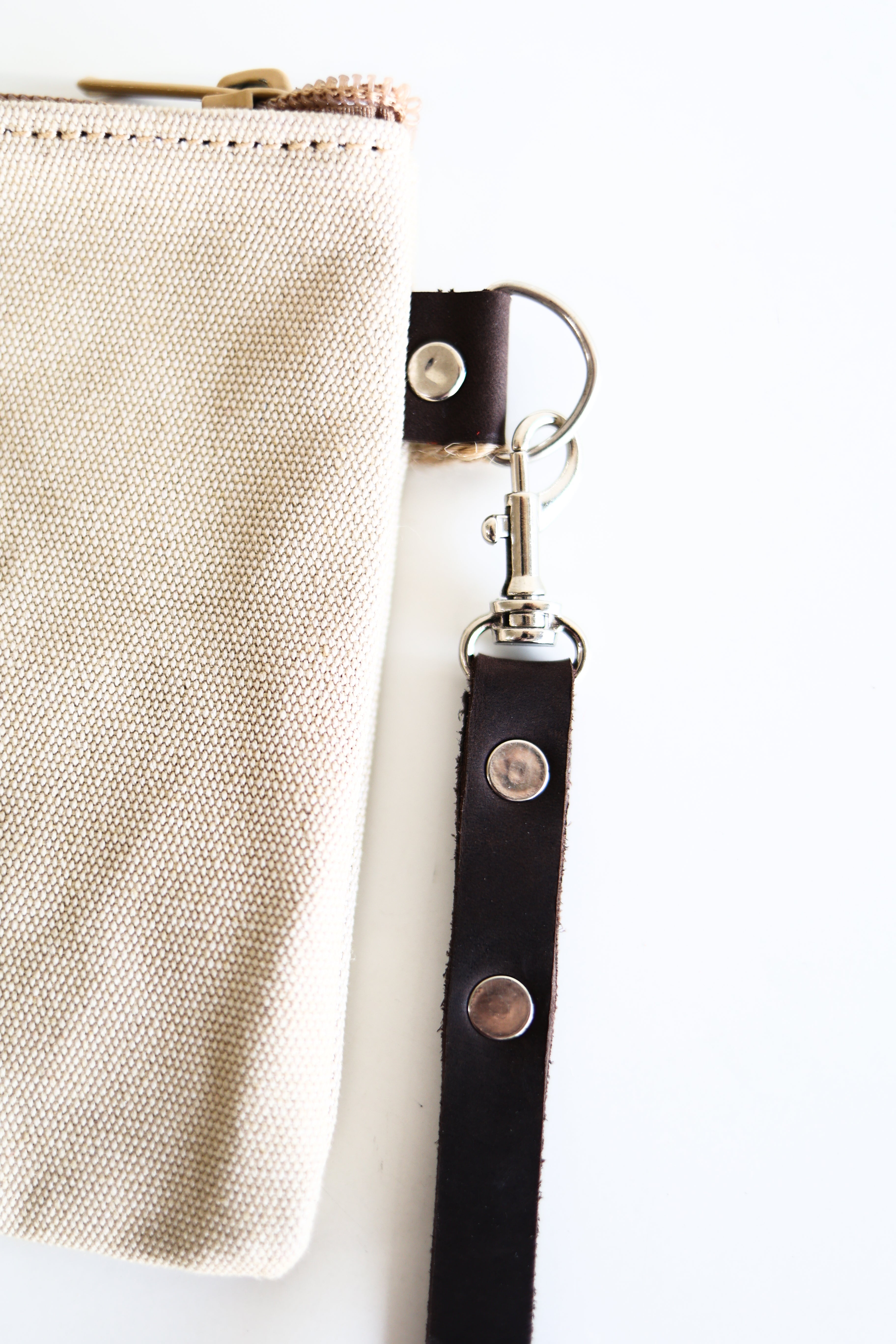Canvas Clutch & Zippered Pouch | Leather Wrist Strap