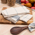 Farmhouse Kitchen Towel Set of 4 – 100% Upcycled Cotton, Natural & Denim
