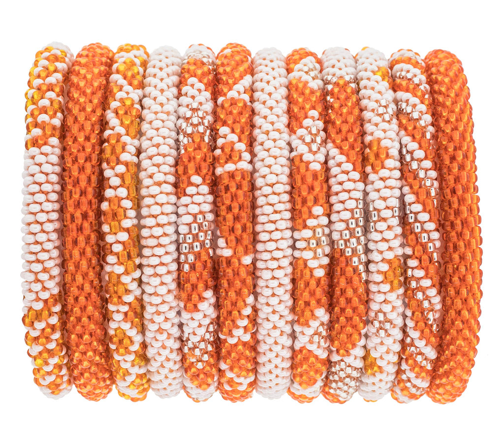 Orange & White Roll-On® Bracelet – Fair Trade Glass Bead
