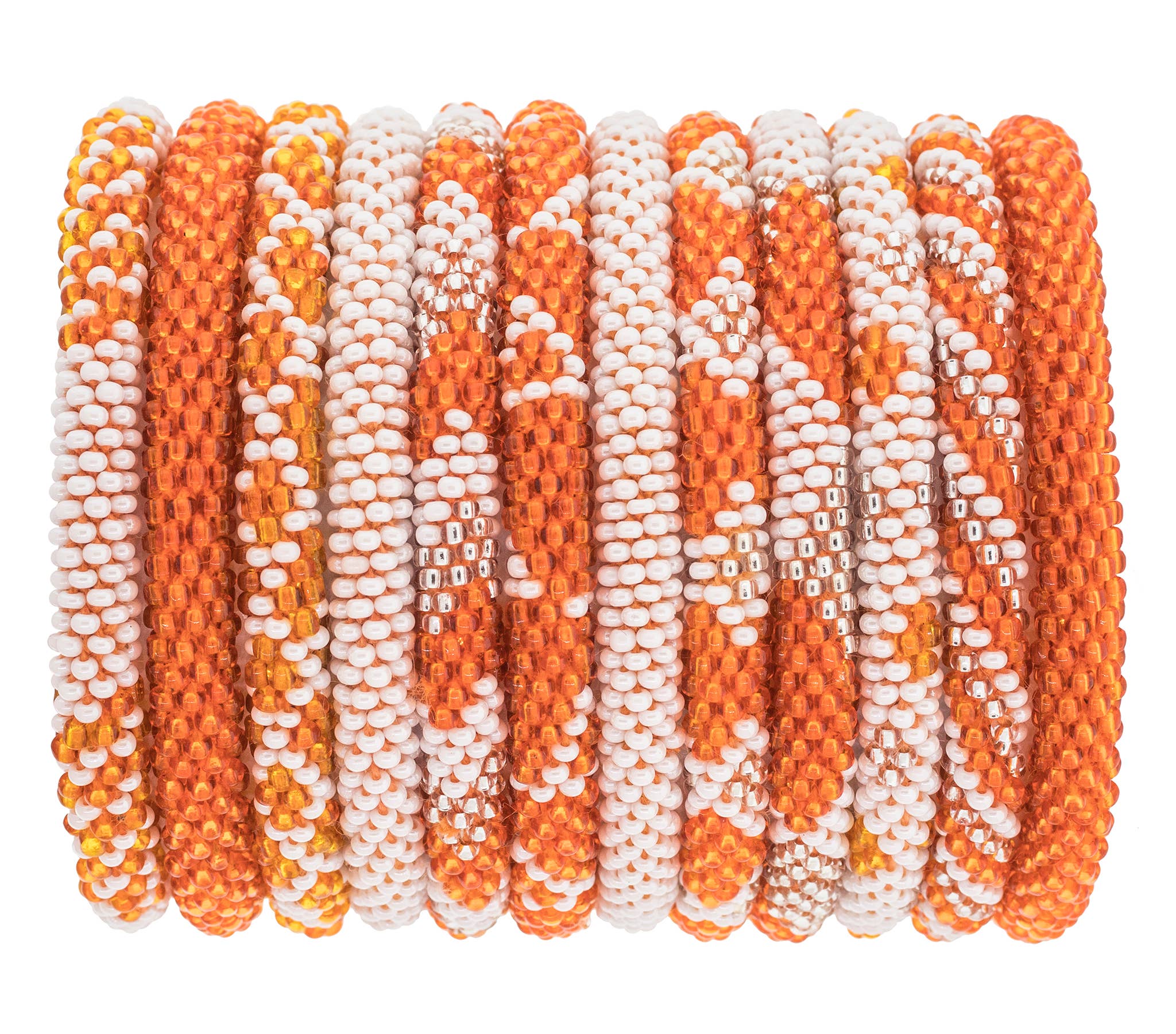 Orange & White Roll-On® Bracelet – Fair Trade Glass Bead