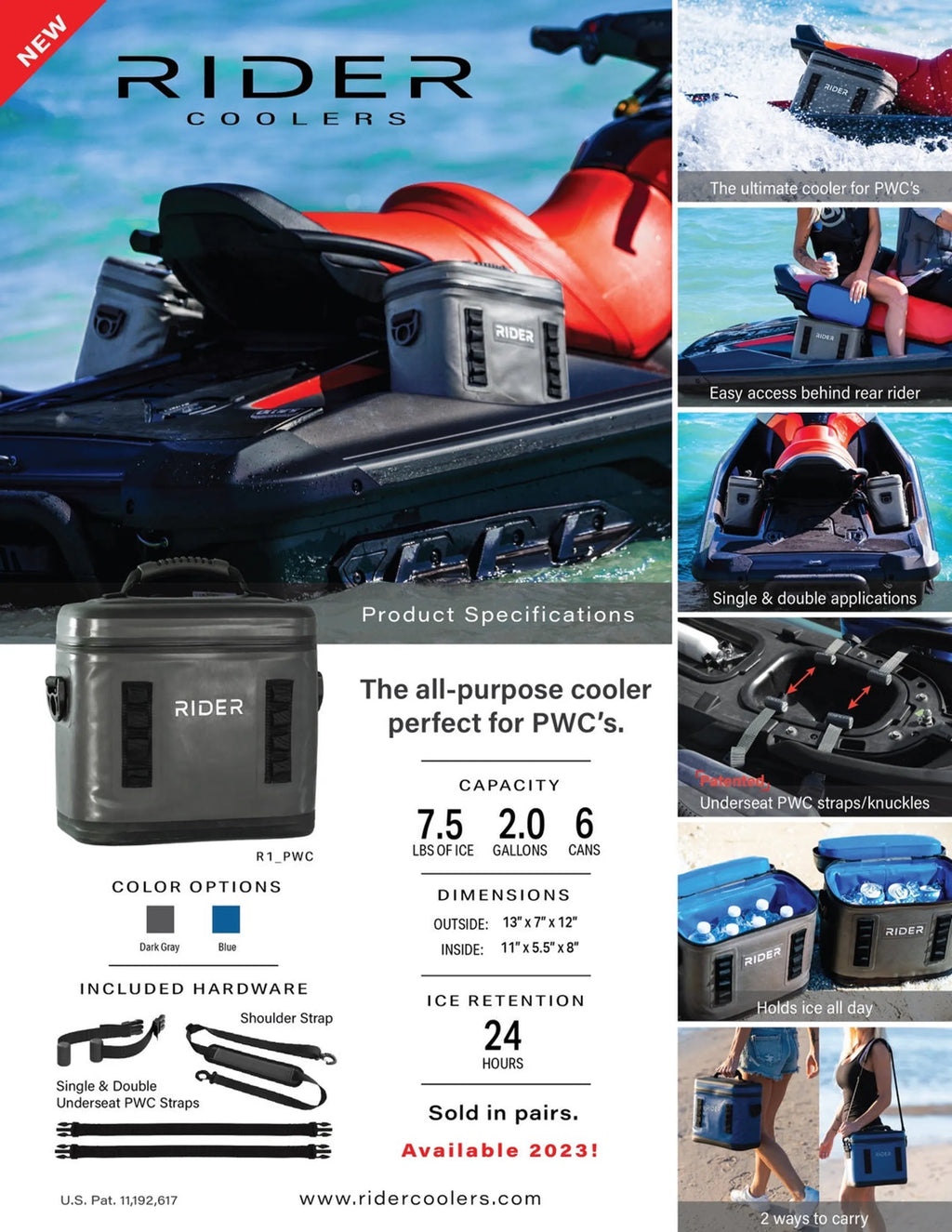 Single Cooler by Rider Coolers -  Fits All PWC, Paddle board, Kayak, tubes, bicycle racks