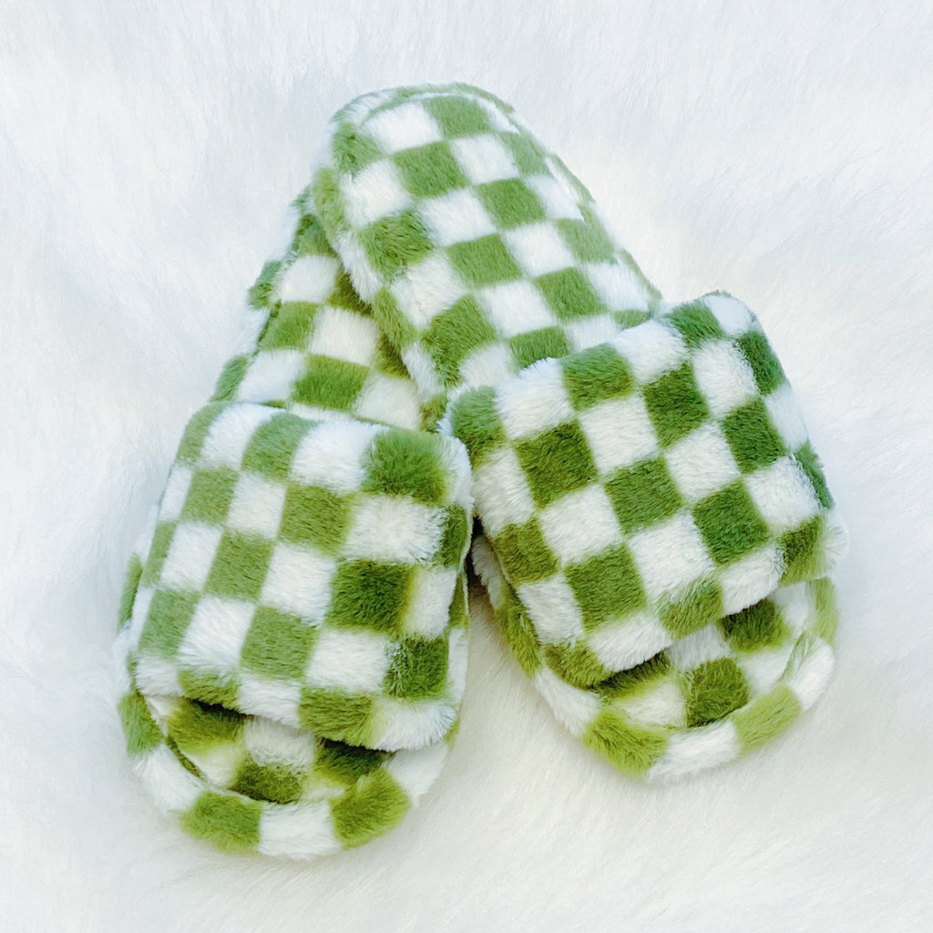 Luxe Lounge Checker Cozy Slippers | Open Toe Non-Slip Women's Slippers