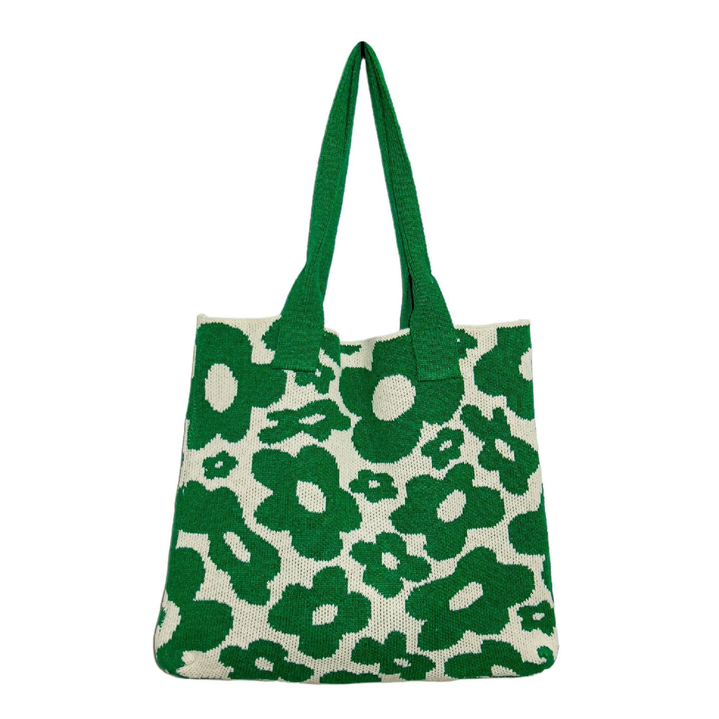 New Flower Bag Knitted Bag Large Capacity Tote Bag Student Shoulder Bag Woolen Bag Trendy Girl