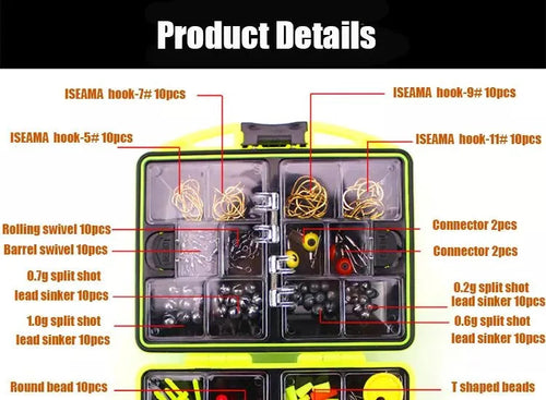 184-Piece Fishing Tackle Box Set – 24-Compartment Organizer with Hooks, Weights & More
