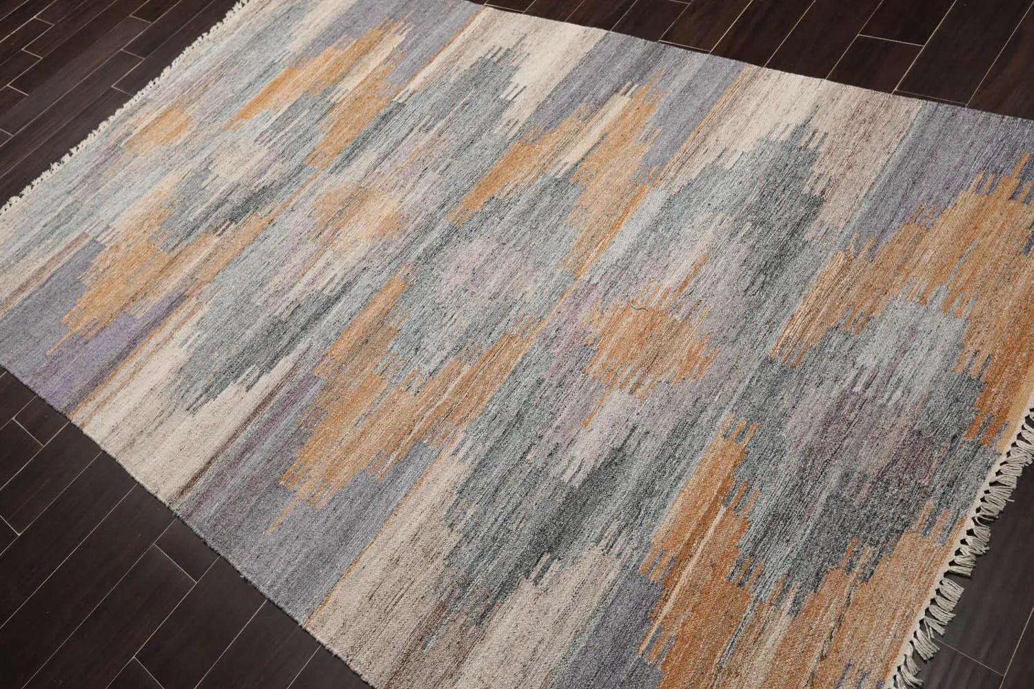 5' x 8' Indoor Outdoor  Hand Woven 100% Recycled PET Yarn Modern Kilim Area Rug Gray-2