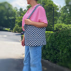 Check Yourself Zipped Tote Bag | Checkered Everyday Tote with Zipper