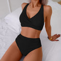 Swimsuit split body women's strapless high waist solid color bikini