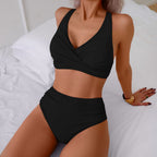 Swimsuit split body women's strapless high waist solid color bikini