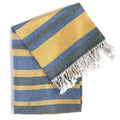 Turkish Beach Towel – Denim Blue & Yellow Striped Eco-Cotton 39" x 71"