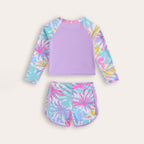 Cute Maple Leaf Print Long Sleeve Conservative Swimwear for Girls