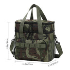 Outdoor Double-Layer Cooler Bag with Camouflage Design, Large Capacity Shoulder Tote for Picnics and Food Delivery