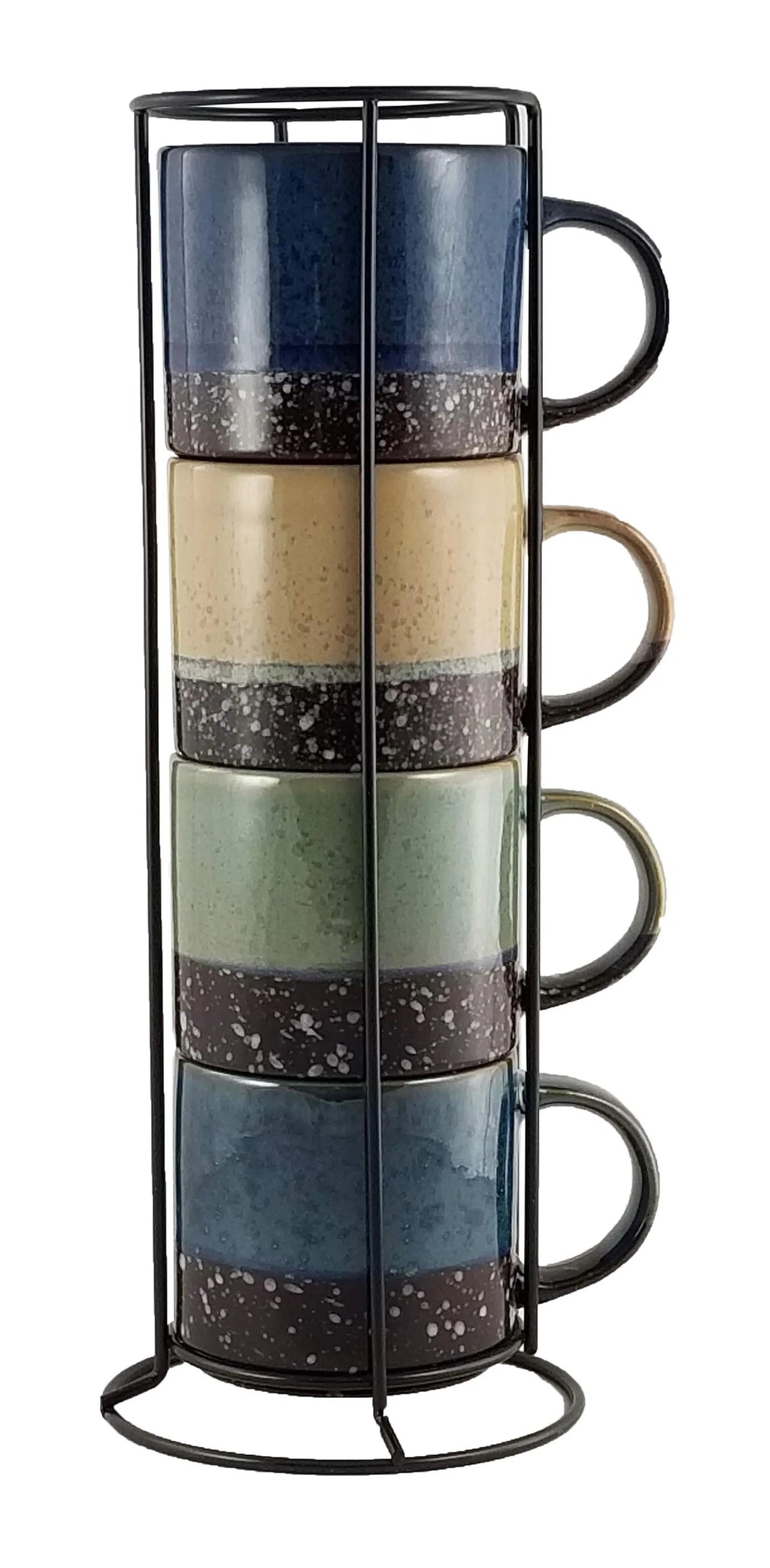 Marcelle 4-Piece Stackable 14 oz Stoneware Mug Set with Stand