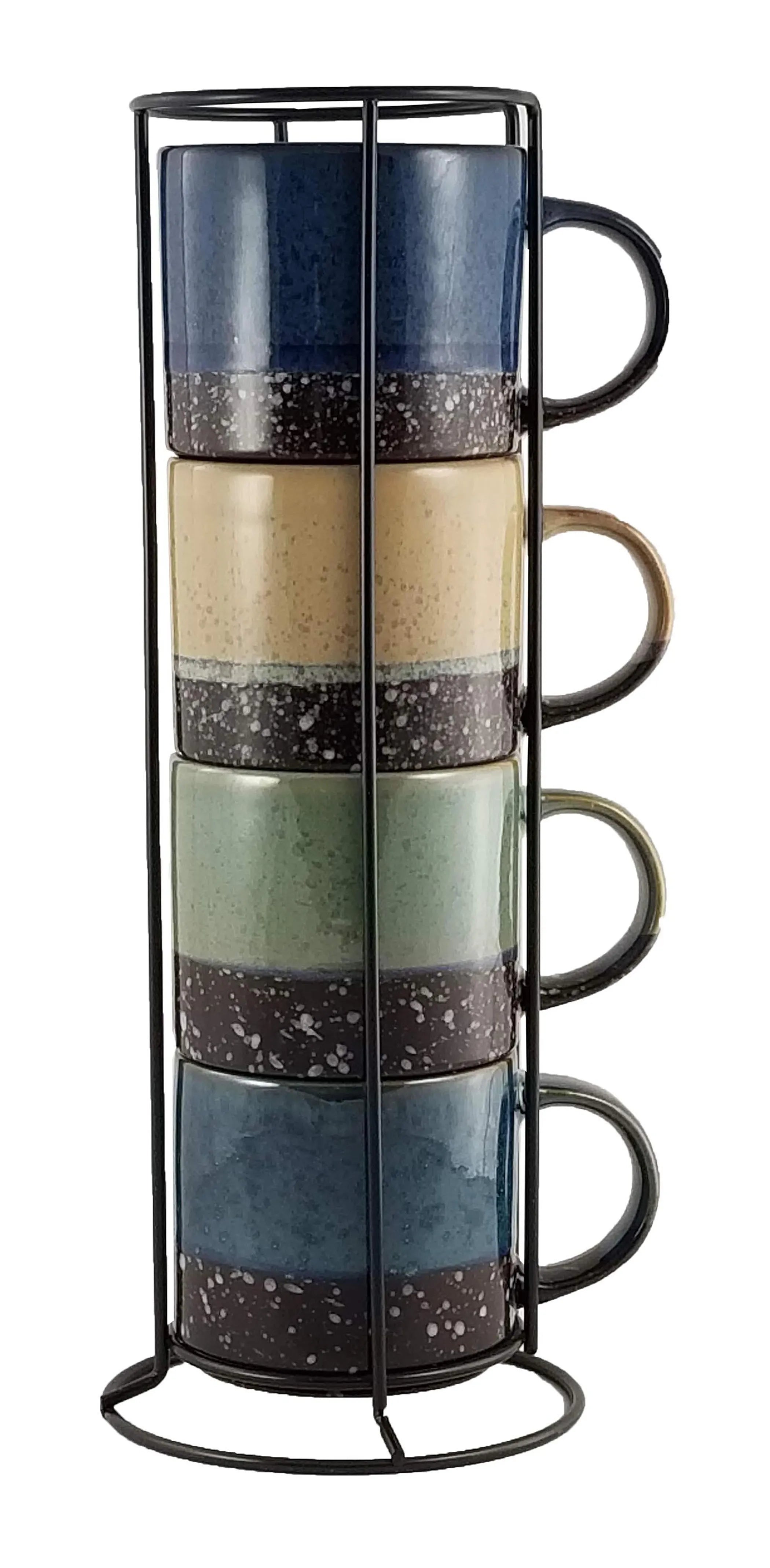Marcelle 4-Piece Stackable 14 oz Stoneware Mug Set with Stand