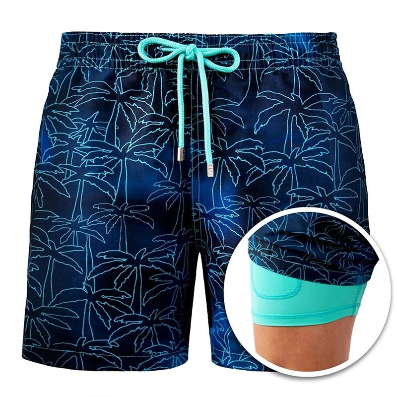 2022 Summer Shorts Men's Beach Pants Sports Pants Printed Double-Layer Shorts Men's Casual Quick-Drying Floral Shorts Men