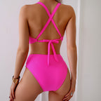 Swimsuit split body women's strapless high waist solid color bikini