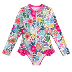 Long Sleeve Printed Bikini for Kids Girls Beach Vacation Outfit