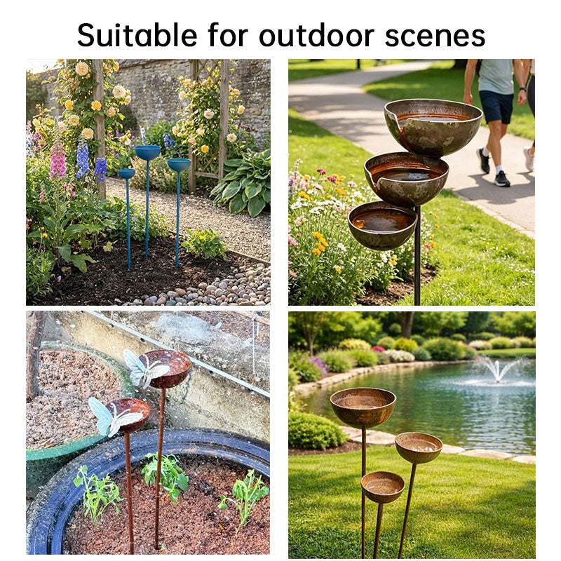 Vintage Iron Bird Bath with Rotating Feeders – Rustic Garden Stake Decor