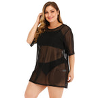 Plus Size Women's Sexy Sheer Mesh Beach Dress Bikini Cover-Up