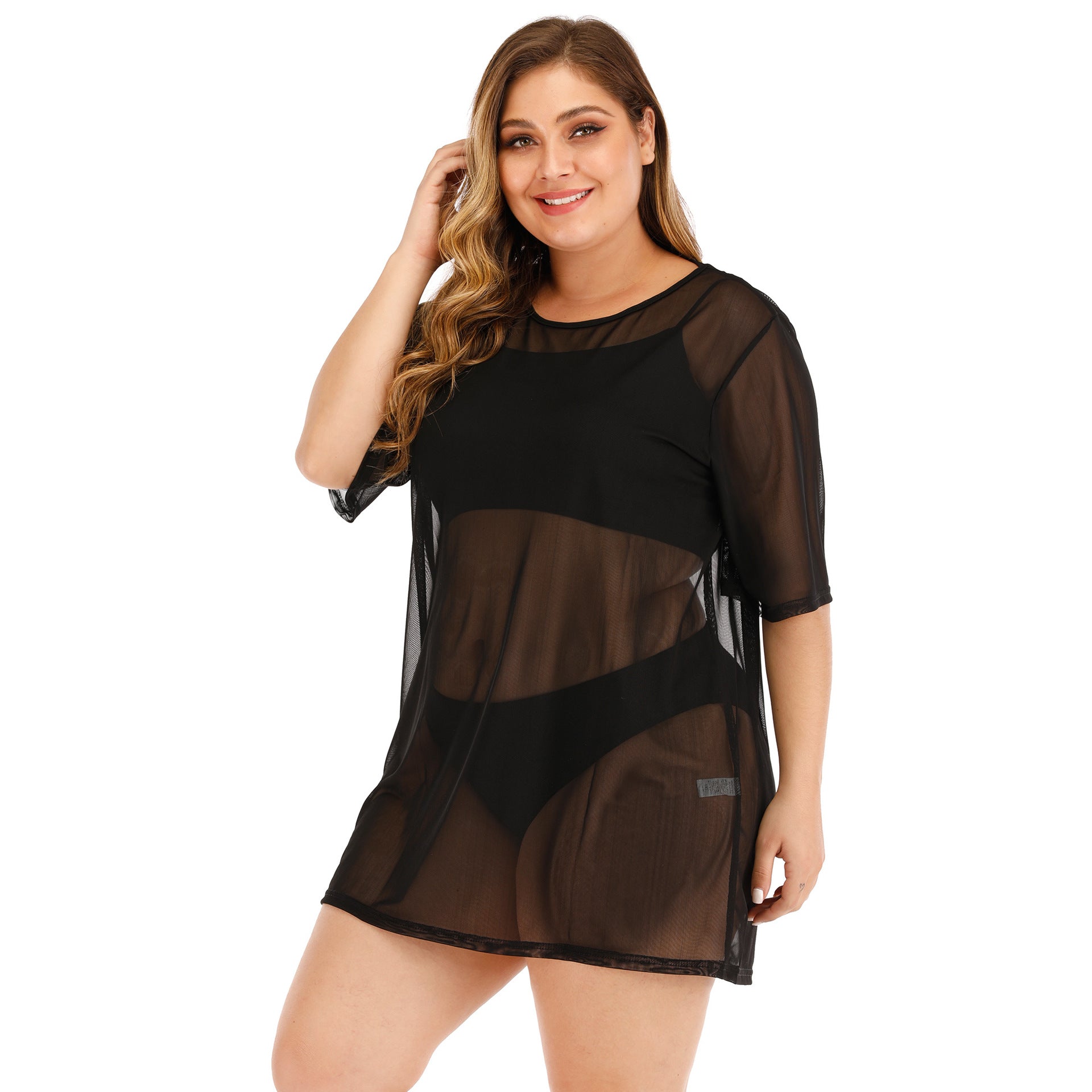 Plus Size Women's Sexy Sheer Mesh Beach Dress Bikini Cover-Up