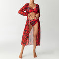 Printed split swimsuit three piece long sleeved set