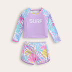 Cute Maple Leaf Print Long Sleeve Conservative Swimwear for Girls