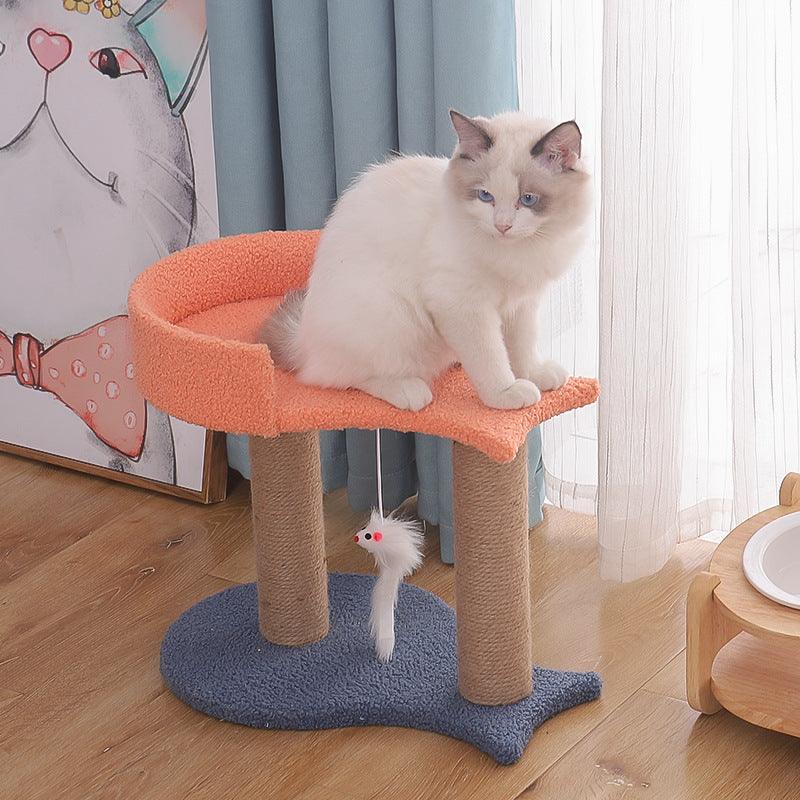 Cat Tree with Double Platform & Fish Toys | Plush Climbing Tower for Cats