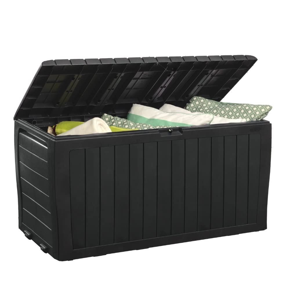 Keter Marvel Plus 71 Gallon Resin Outdoor Storage Box for Patio Furniture Cushions, Throw Pillows, Garden Tools and Pool Floats, Beige