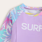 Cute Maple Leaf Print Long Sleeve Conservative Swimwear for Girls