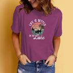 LAKE print round neck short sleeved T-shirt