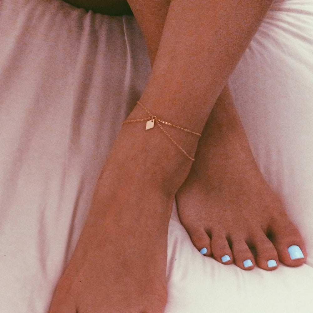 Bohemian Foot Beach Jewellery Double Layer Chain Rhombus Geometric Charm Anklet