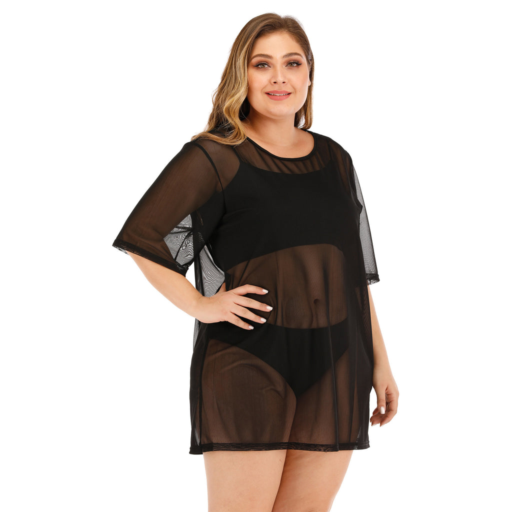 Plus Size Women's Sexy Sheer Mesh Beach Dress Bikini Cover-Up