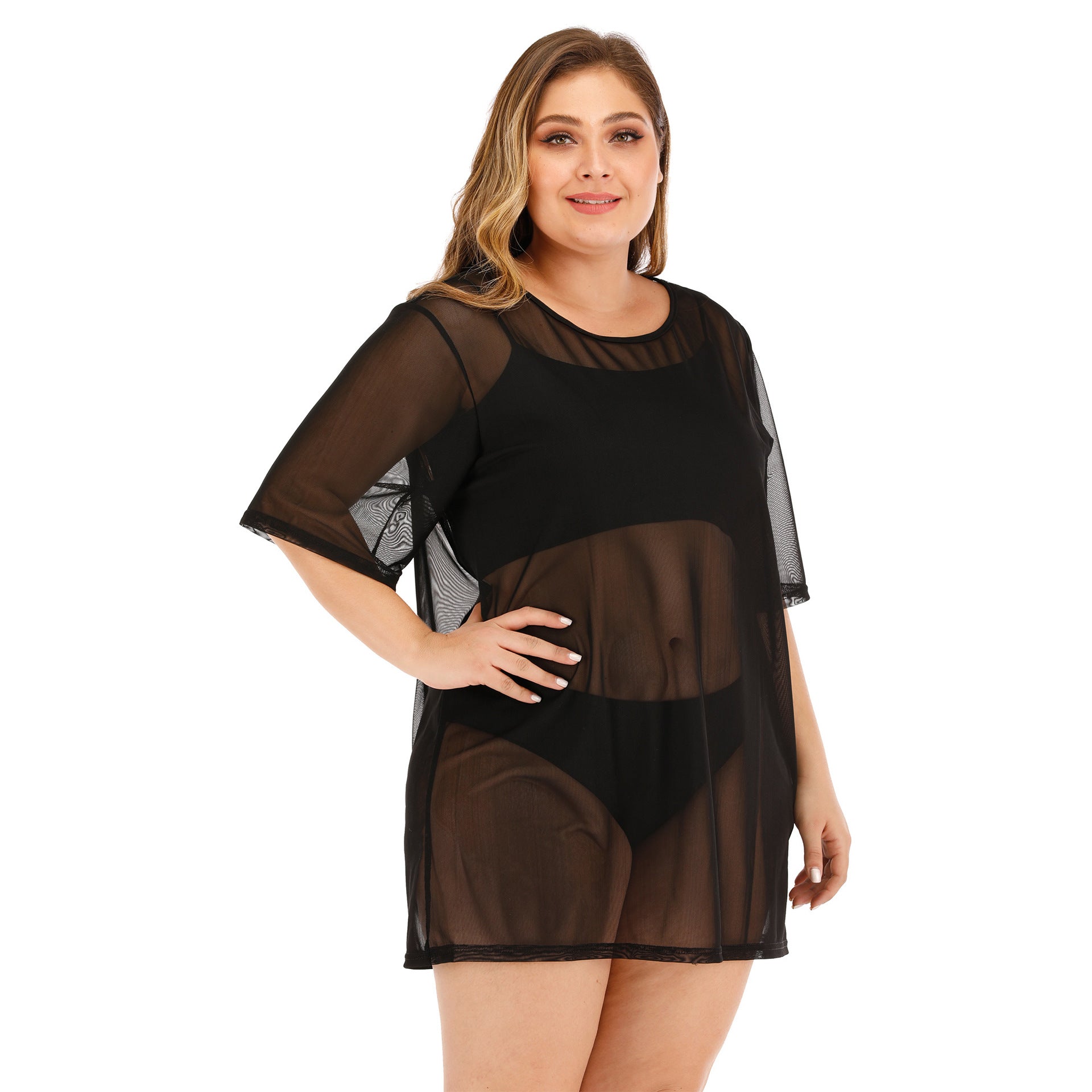 Plus Size Women's Sexy Sheer Mesh Beach Dress Bikini Cover-Up