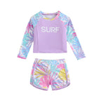 Cute Maple Leaf Print Long Sleeve Conservative Swimwear for Girls