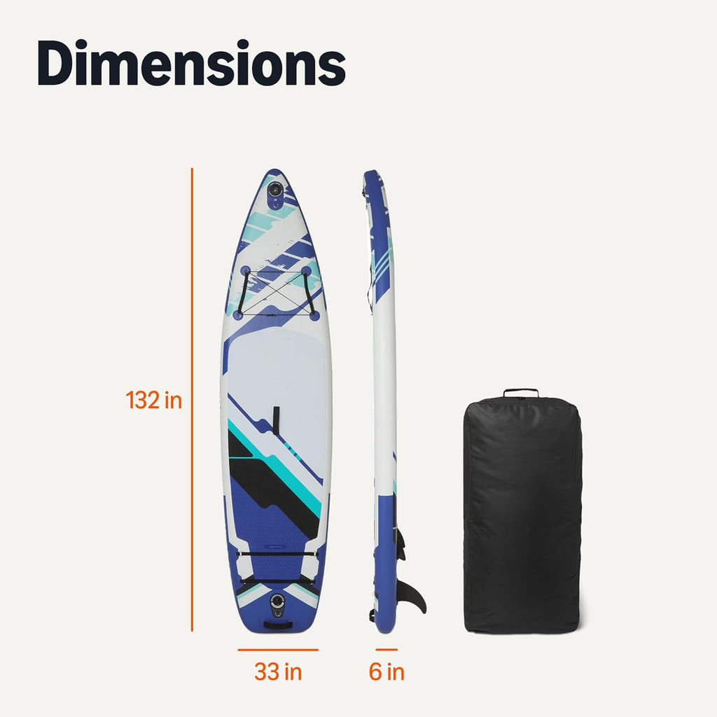 Amazon Basics Inflatable Stand Up Paddleboard | 132" x 33" | Full Accessory Kit Included