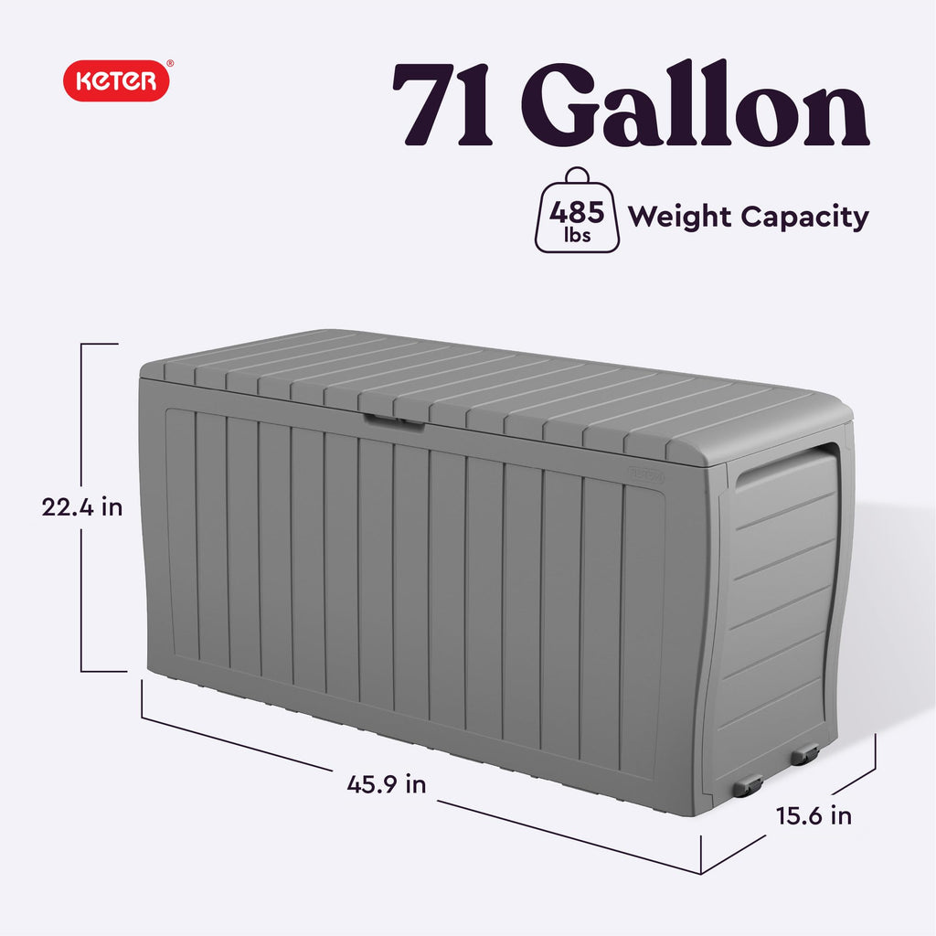 Keter Marvel Plus 71 Gallon Resin Outdoor Storage Box for Patio Furniture Cushions, Throw Pillows, Garden Tools and Pool Floats, Beige