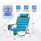 Portable Lay-Flat Beach Chair | 2-Pack | 5-Position Backpack Chair with Cup Holder