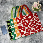 New Flower Bag Knitted Bag Large Capacity Tote Bag Student Shoulder Bag Woolen Bag Trendy Girl
