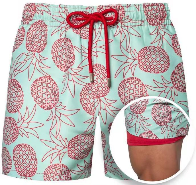 2022 Summer Shorts Men's Beach Pants Sports Pants Printed Double-Layer Shorts Men's Casual Quick-Drying Floral Shorts Men