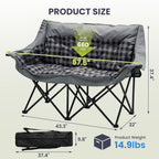 DoCred Double Camping Loveseat Chair | 2-Person | 660 lb Capacity | Cup Holders & Side Pockets