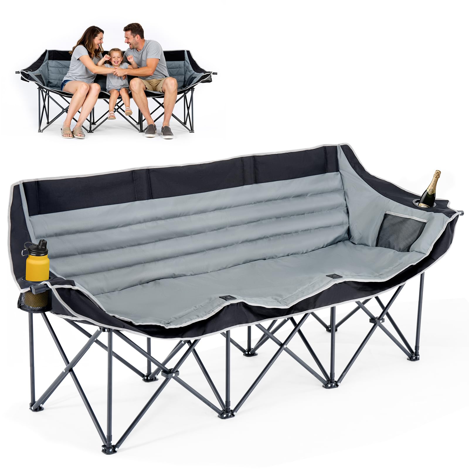 DoCred Double Camping Loveseat Chair | 2-Person | 660 lb Capacity | Cup Holders & Side Pockets